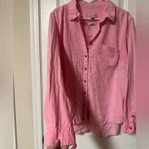 Universal Thread Linen Blend Distressed Neon Pink Button-Down Shirt